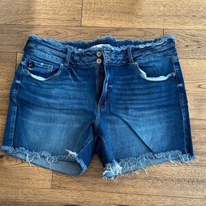 KanCan Dark Blue Frayed Jean Shorts